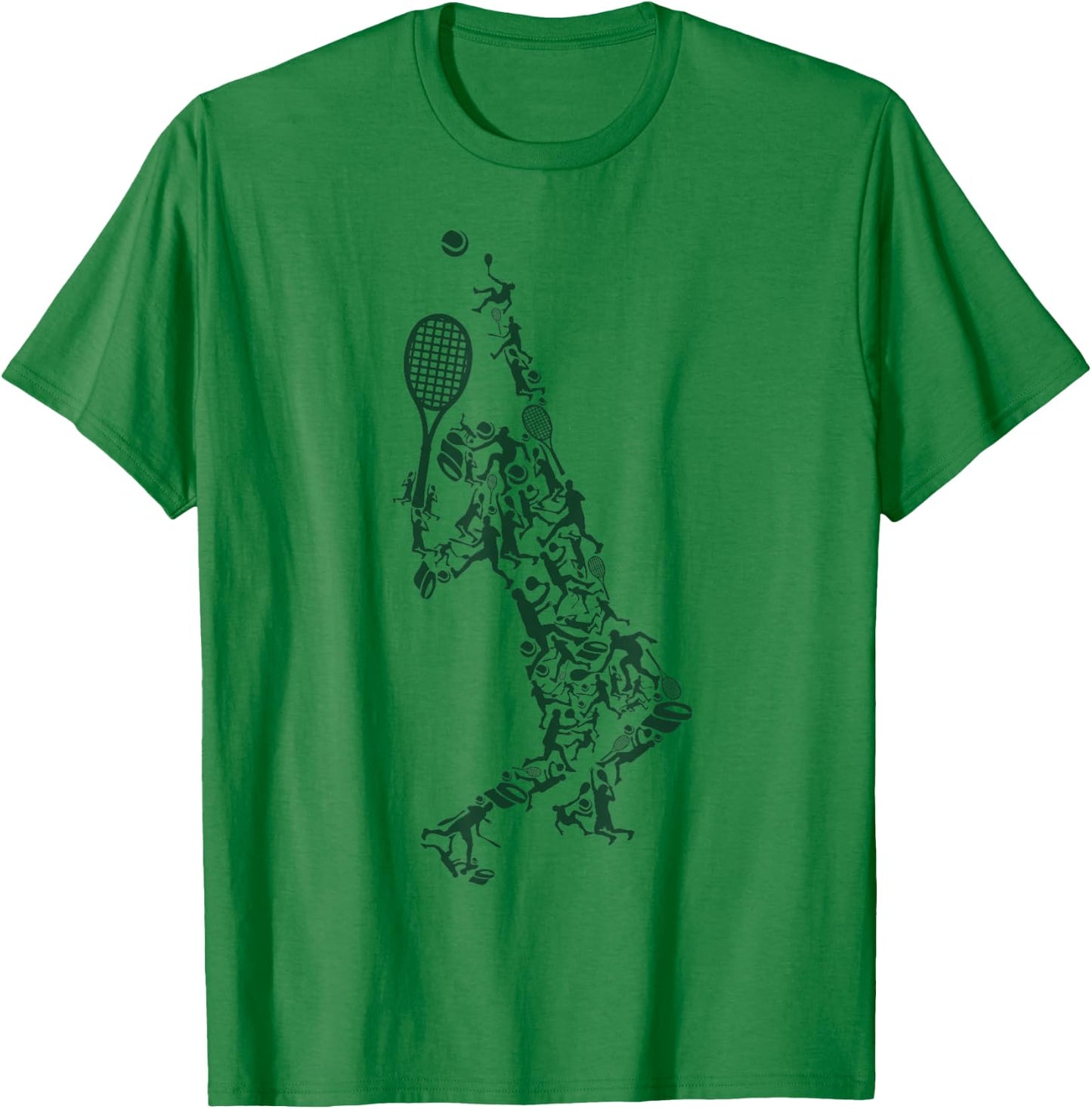 Tennis T Shirt - Player Positions Balls Racket in drawing T-Shirt - T-Shirt | Irish Green