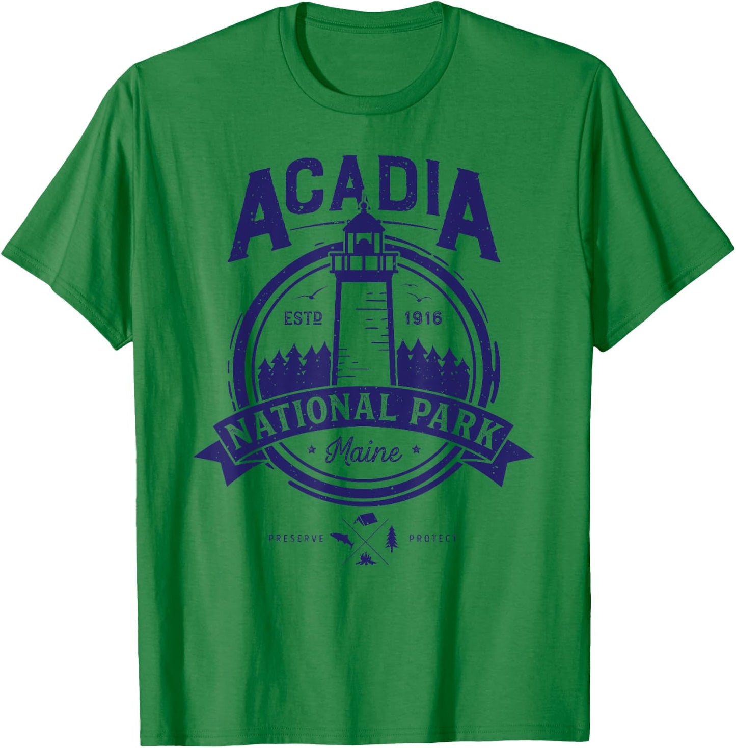 Acadia National Park T Shirt Maine Vintage Men Women Gifts T-Shirt - T-Shirt | Irish Green