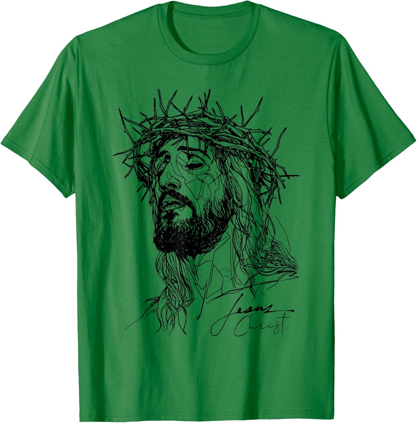 Jesus thorn crown - Jesus line drawing artwork T-Shirt - T-Shirt | Irish Green