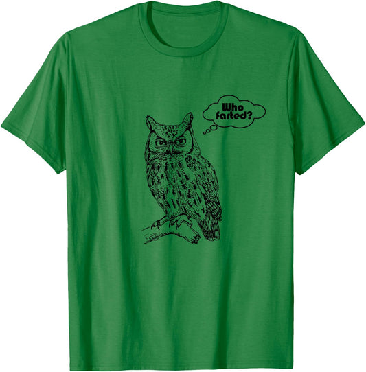 Who Farted? Owl Funny Awkward Moment T-Shirt - T-Shirt | Irish Green