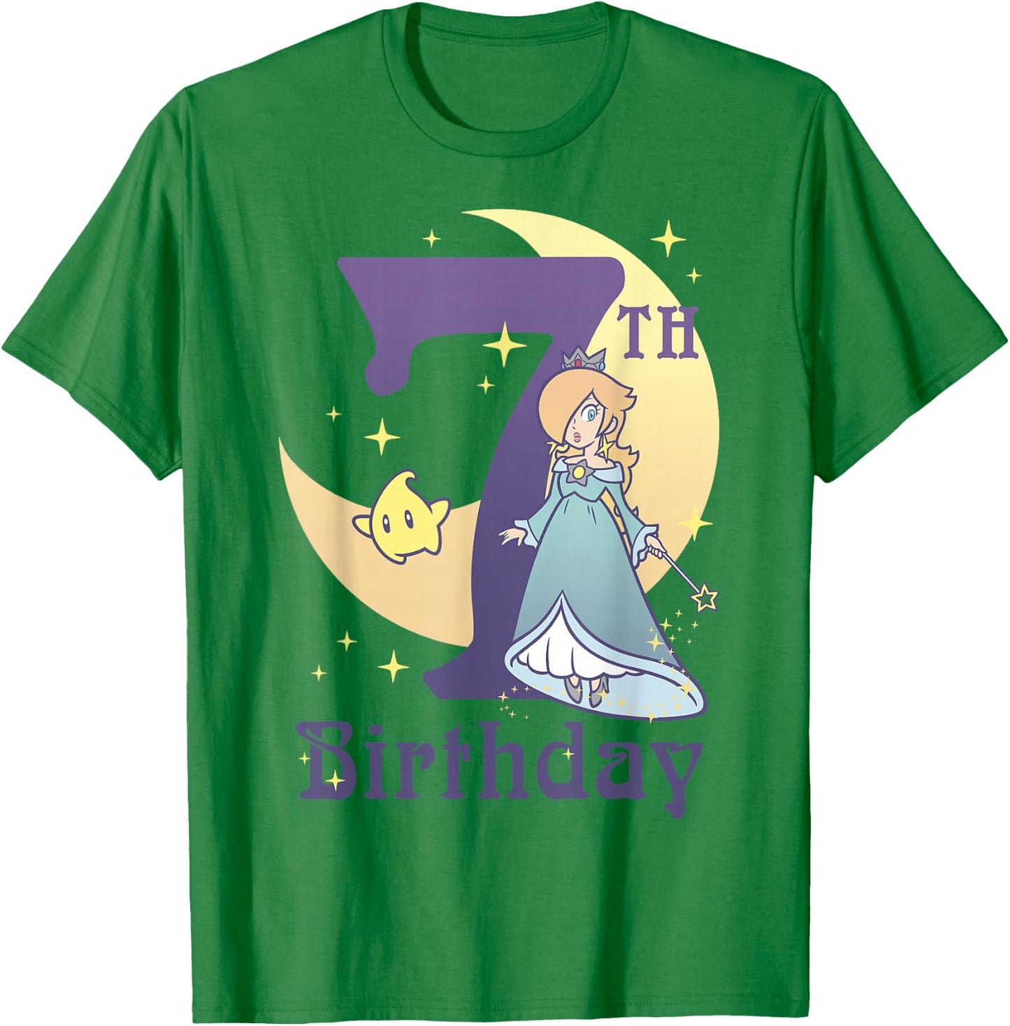 Super Mario Rosalina And Luma 7th Birthday Moon Portrait T-Shirt - T-Shirt | Irish Green