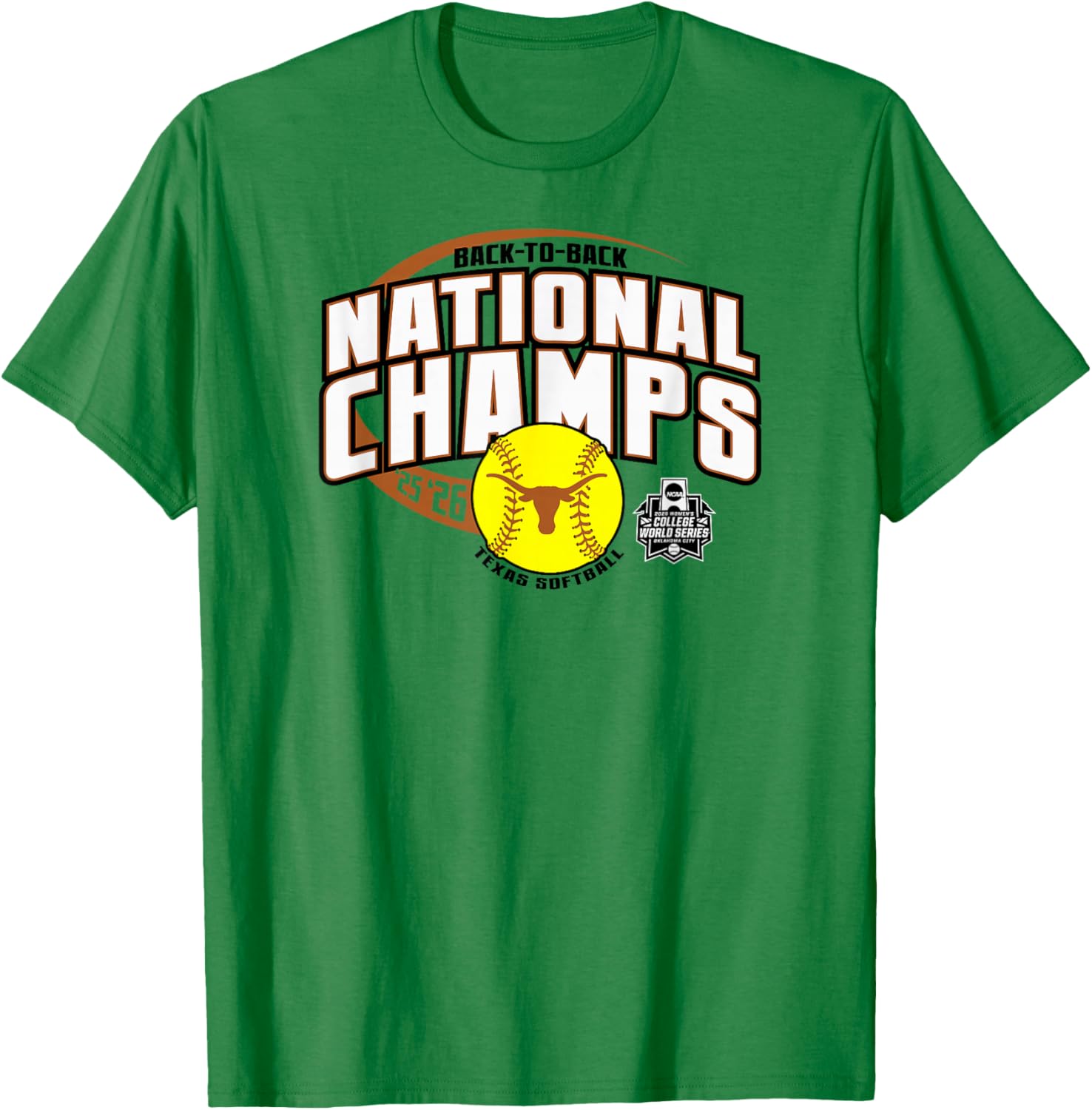 Texas Longhorns National Champs 2026 Softball WCWS Gray T-Shirt - T-Shirt | Irish Green
