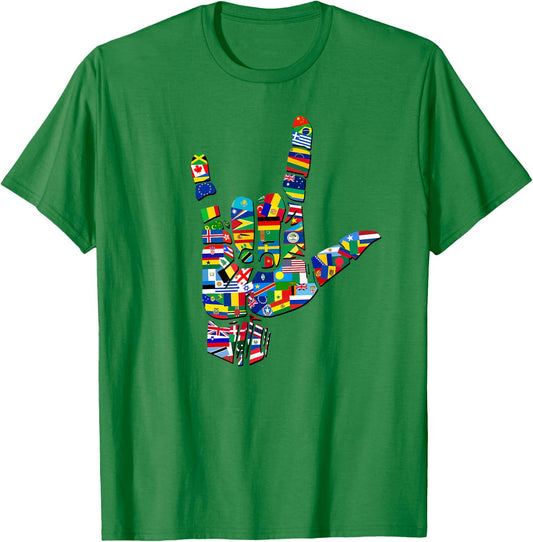Flags of The Countries of The World, Love Sign T-Shirt - T-Shirt | Irish Green