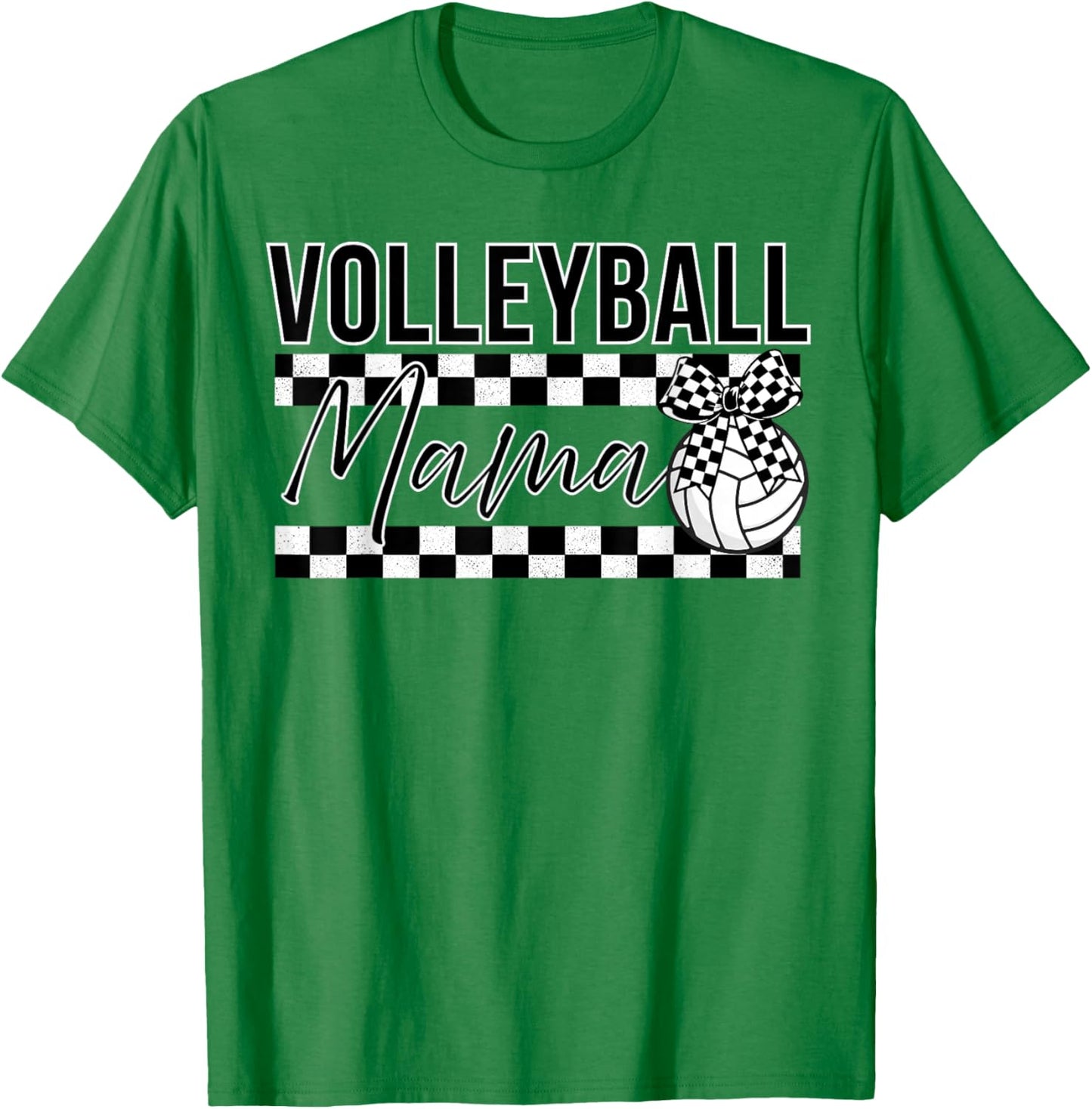 Black and White Checkered Bow Ribbon Pattern Volleyball Mama T-Shirt - T-Shirt | Irish Green