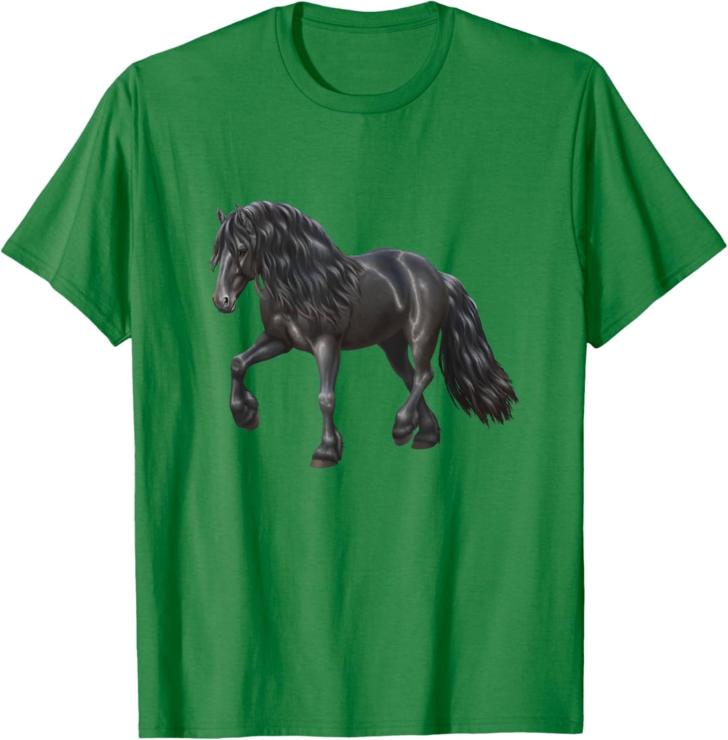 Beautiful Black Friesian Trotting Draft Horse Lover Gift T-Shirt - T-Shirt | Irish Green