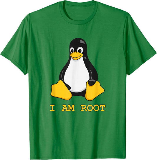 Linux Mascot Tux the Penguin I Am Root Men Women Kids T-Shirt - T-Shirt | Irish Green