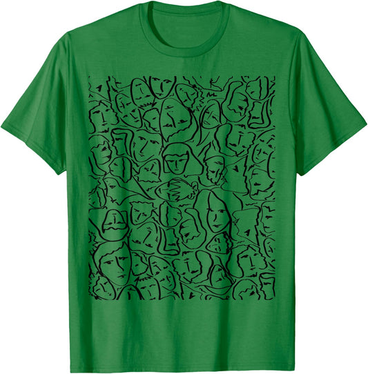 Elios Shirt Faces in Black Ink Hand Drawn Art T-Shirt - T-Shirt | Irish Green