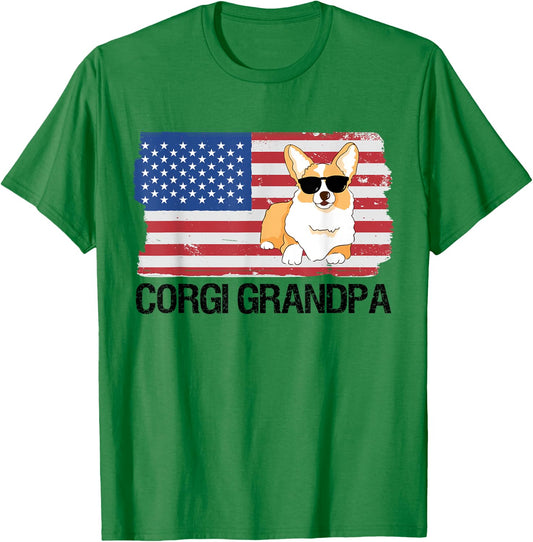 Corgi Grandpa USA Flag Funny Pet Corgi Dog Lover T-Shirt - T-Shirt | Irish Green