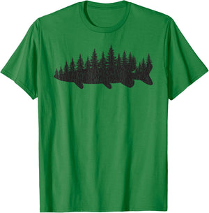 Northern Pike Treeline Fisherman Angling T-Shirt - T-Shirt | Irish Green