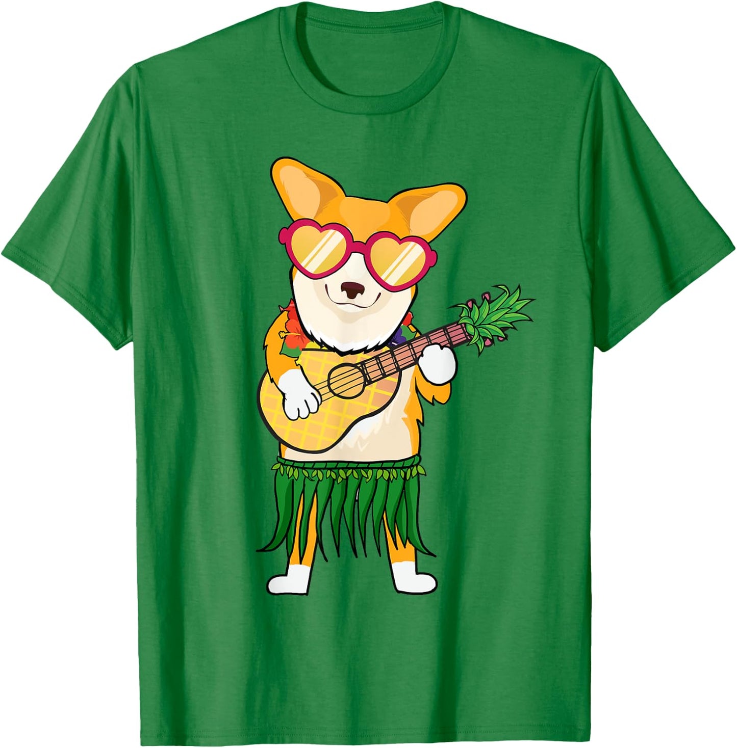 Corgi Hawaiian Costume Playing Ukulele Summer Shirt Gifts Men Women Kids T-Shirt - T-Shirt | Irish Green