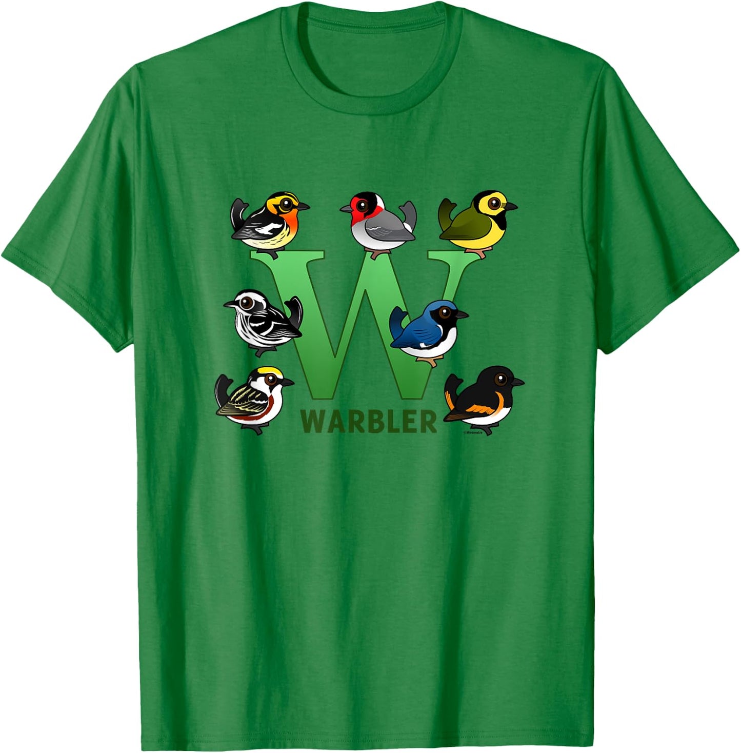 W is for Warbler Cute Cartoon Bird Alphabet Birder Gift T-Shirt - T-Shirt | Irish Green