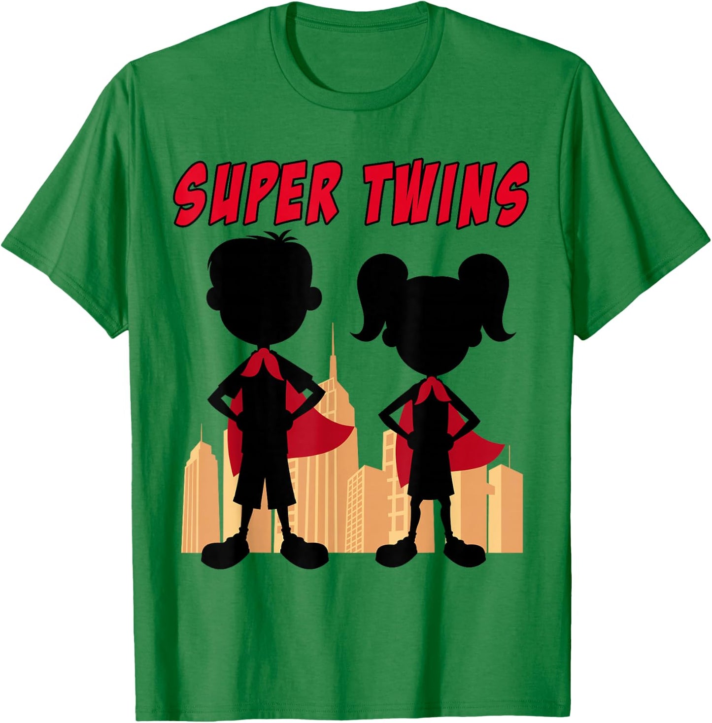 Boy and Girl Super Twins - Kids Twin Superhero Comic T-Shirt - T-Shirt | Irish Green