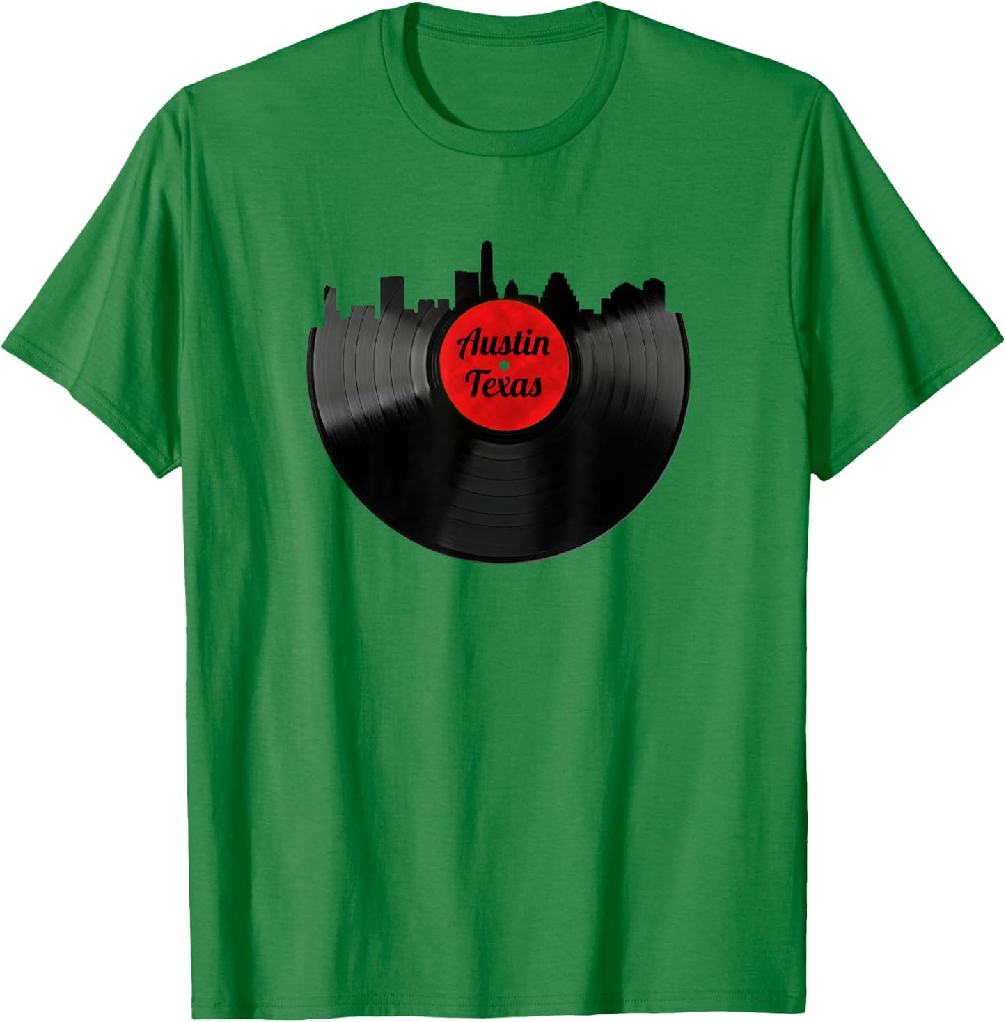 Austin Texas Skyline Shirt TX Hipster Vinyl Record Shirt T-Shirt - T-Shirt | Irish Green