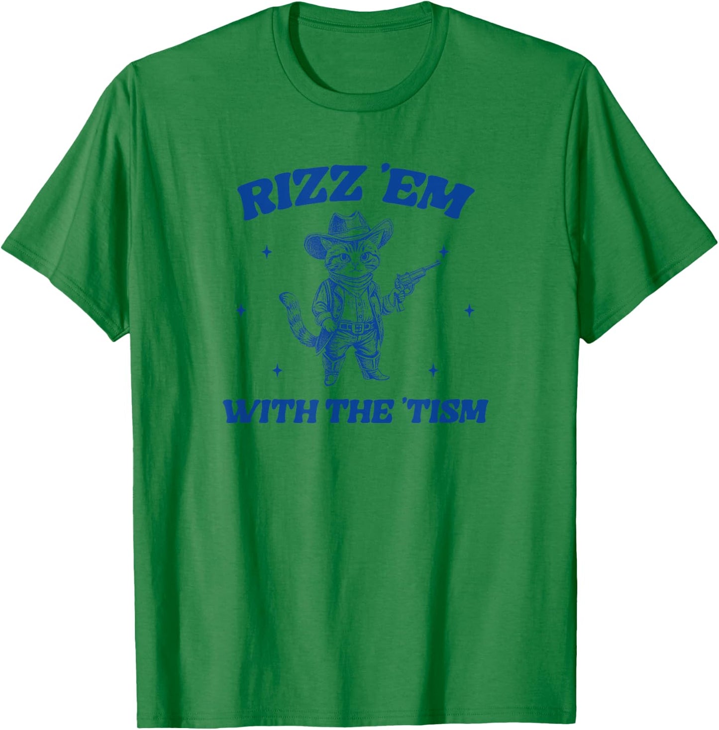 Rizz Em With The Tism, Retro Cartoon Cowboy Cat Western Cute T-Shirt - T-Shirt | Irish Green