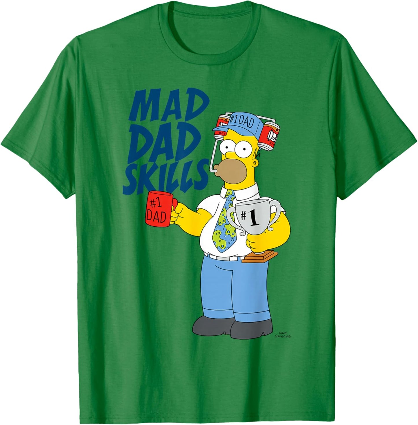 The Simpsons Father's Day Mad Dad Skills #1 Dad Homer Trophy T-Shirt - T-Shirt | Irish Green