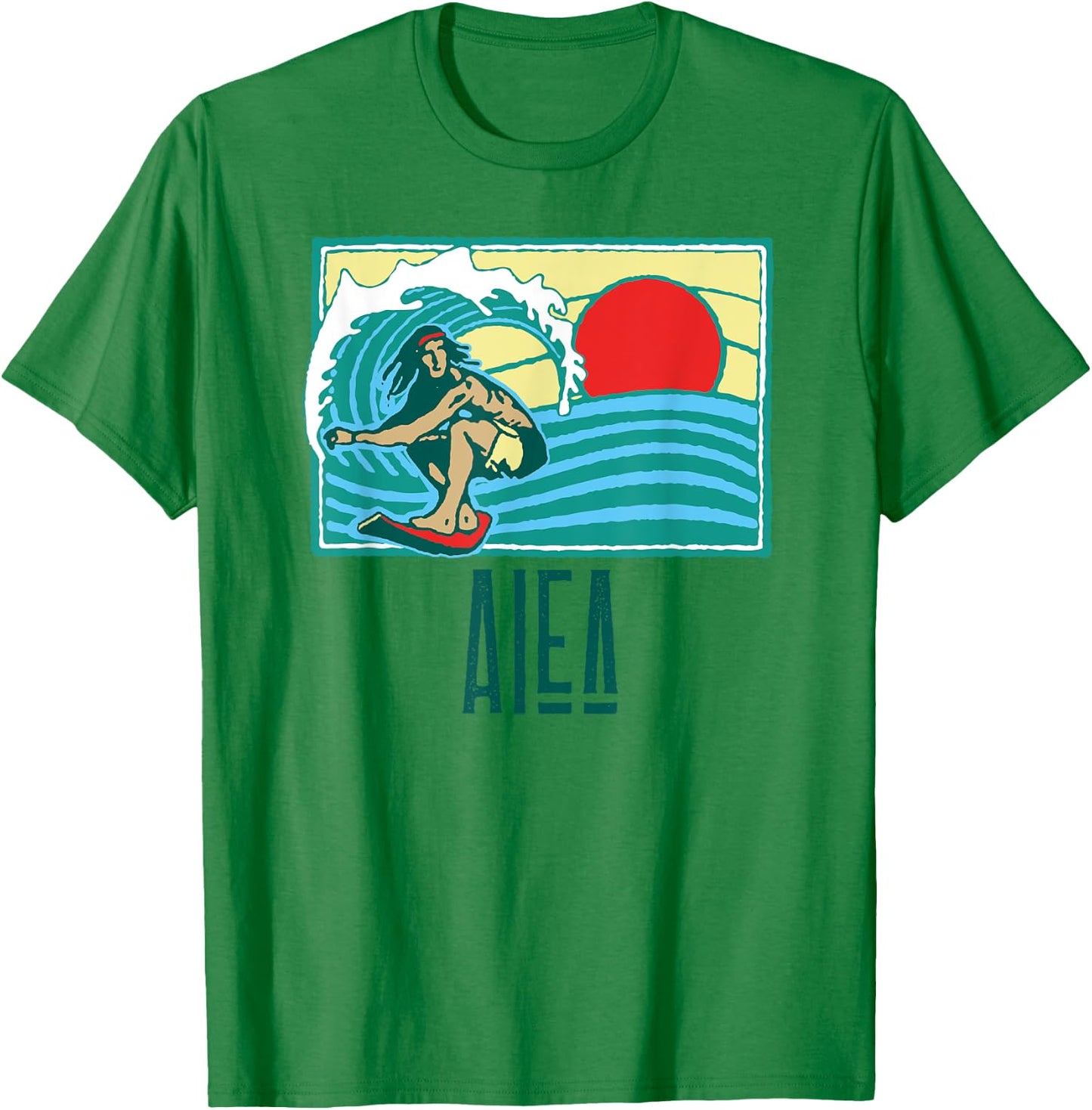 Aiea Hawaii Vintage Surfer & Wave Retro Graphic T-Shirt - T-Shirt | Irish Green