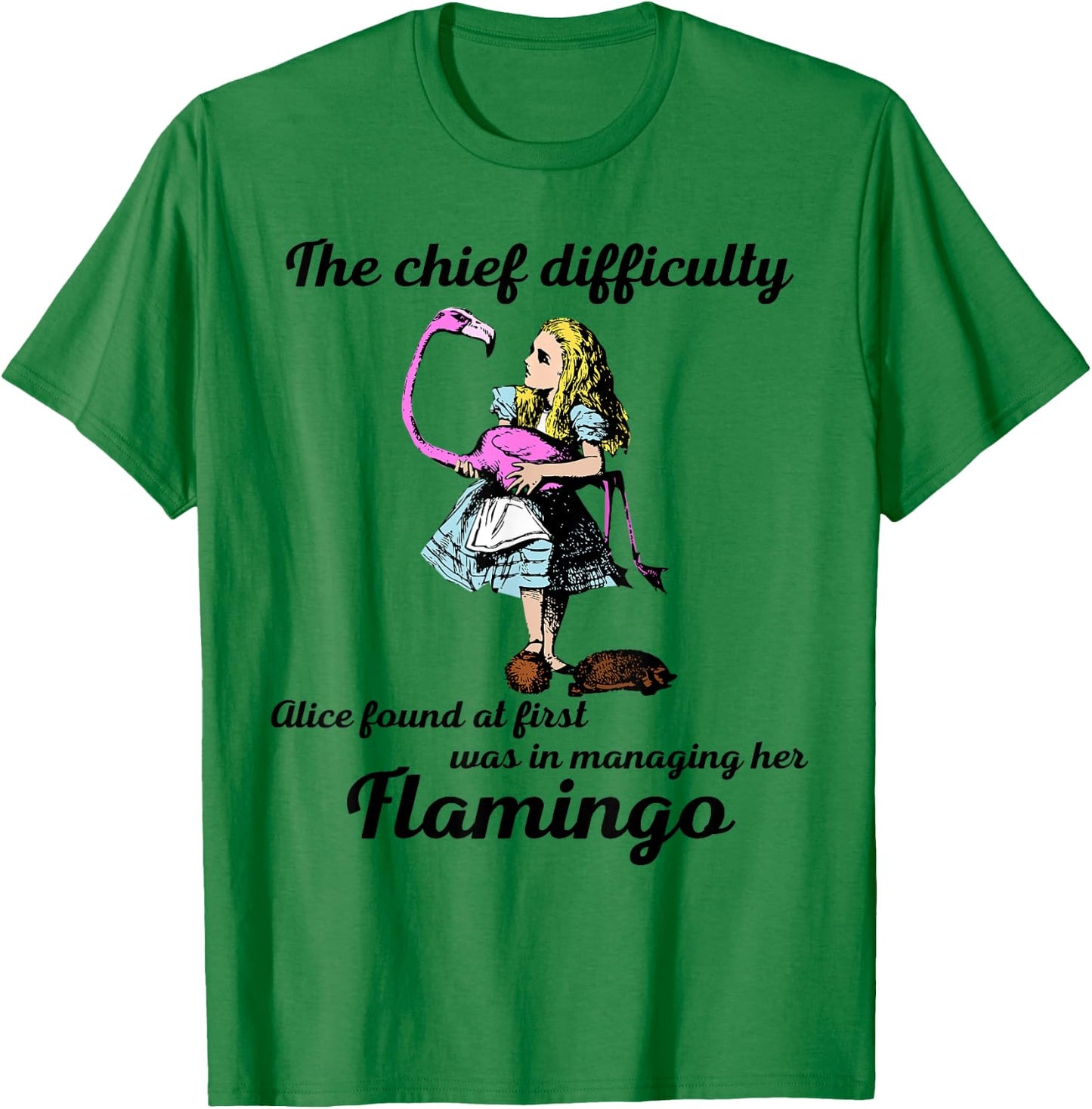 Alice Managing Flamingo Croquet Mallet And Hedgehog T Shirt T-Shirt - T-Shirt | Irish Green