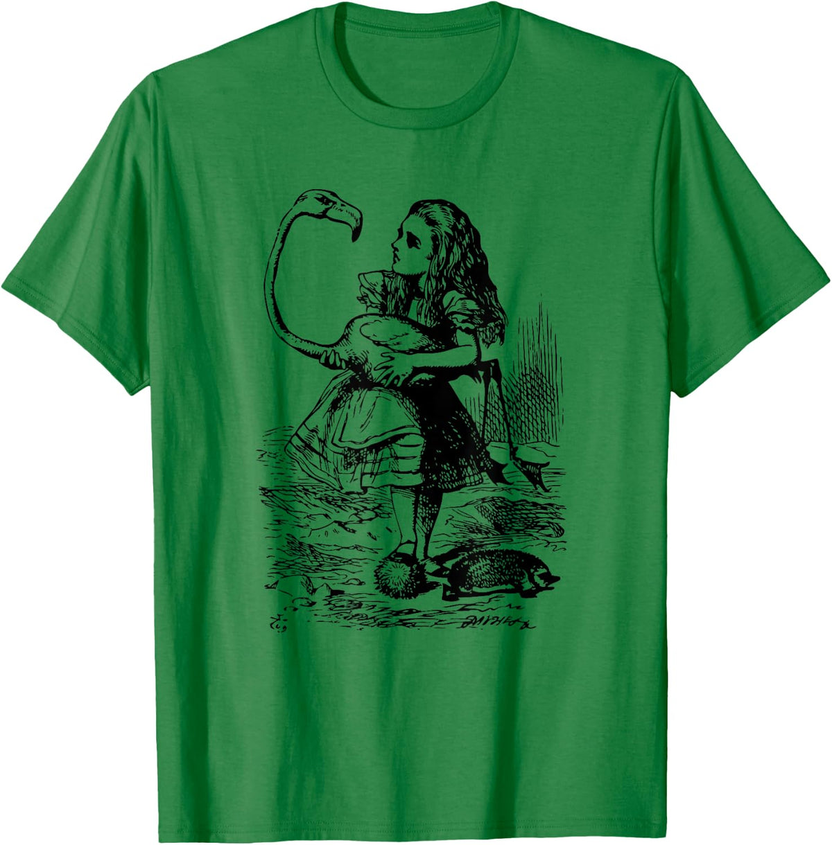 Big Texas Alice in Wonderland Alice Flamingo Croquet T-Shirt - T-Shirt | Irish Green