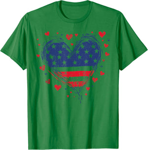 Cute American Flag Heart USA Patriotic 4th of July T-Shirt - T-Shirt | Irish Green