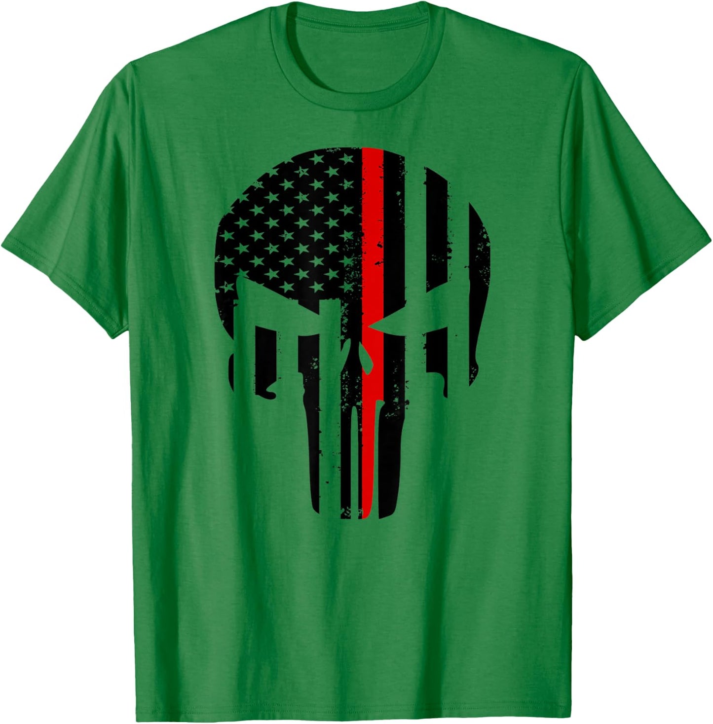Thin Red Line Skull - Support Firefighters T-Shirt - T-Shirt | Irish Green