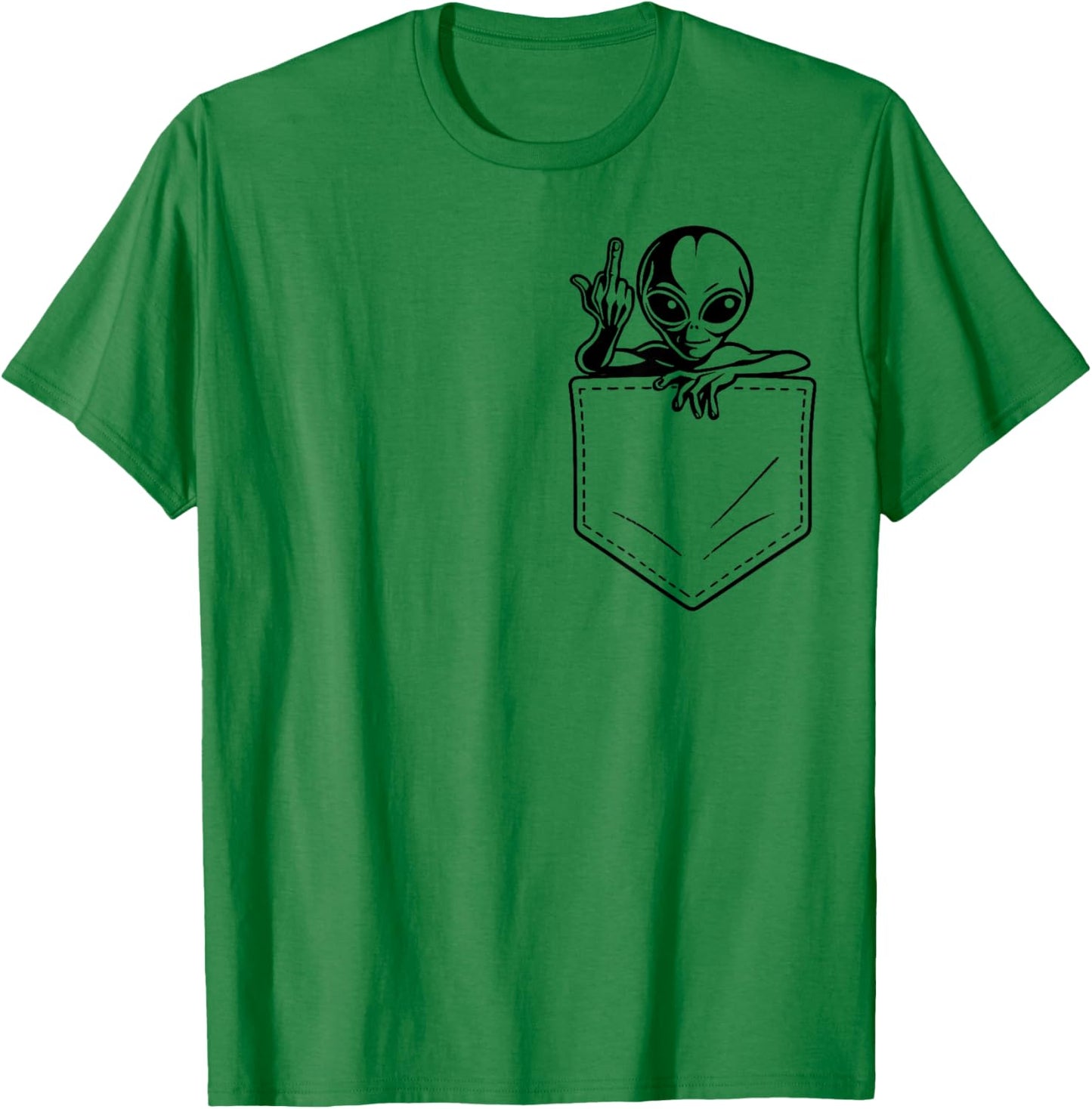 Funny Alien Middle Finger Pocket Adult Humor UFO Meme T-Shirt - T-Shirt | Irish Green