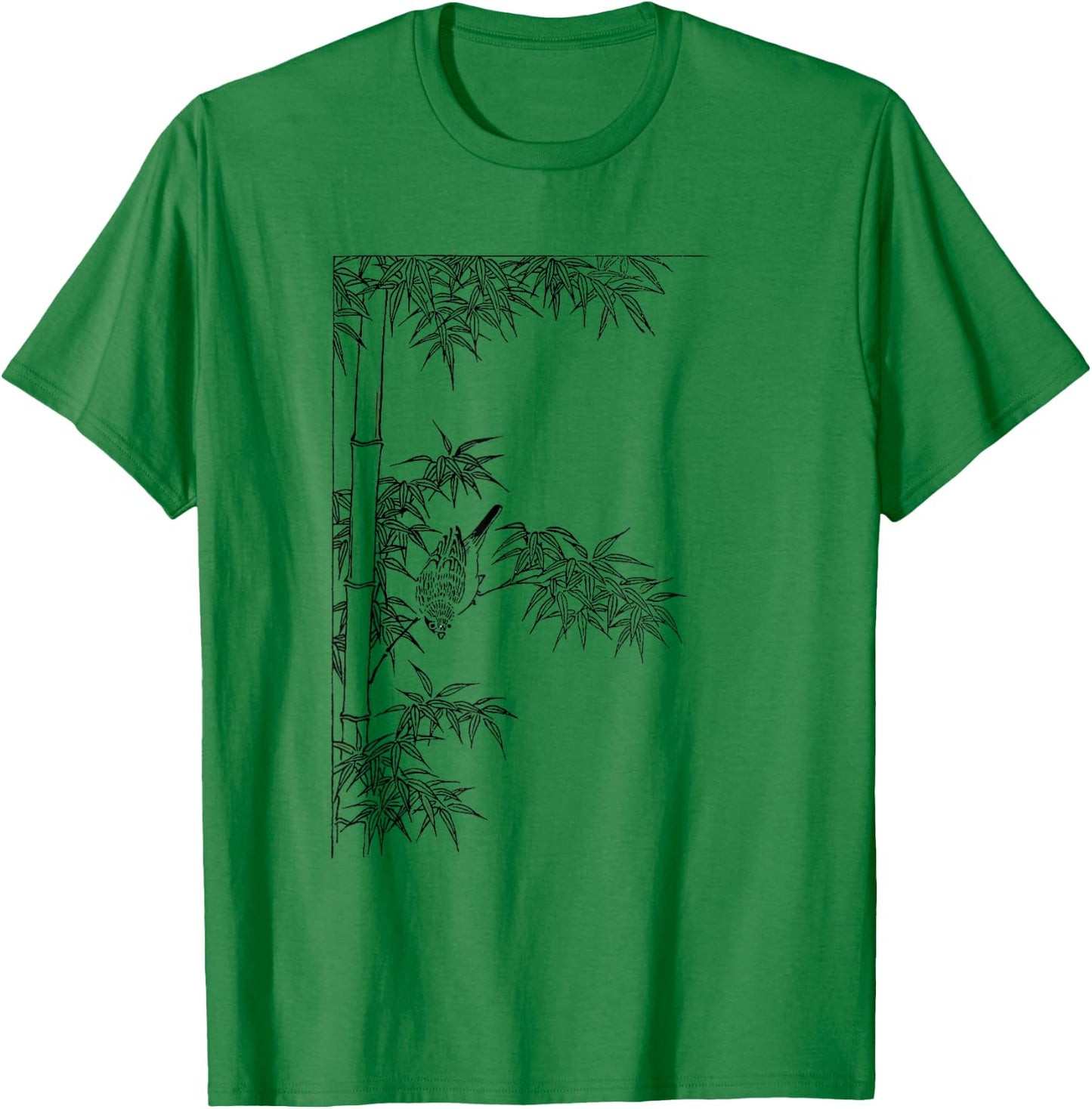Picture of bamboo - bamboo plant with a bird T-Shirt - T-Shirt | Irish Green