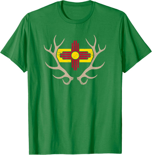 New Mexico Elk Hunt Shirt - State Flag Antler T-Shirt - T-Shirt | Irish Green