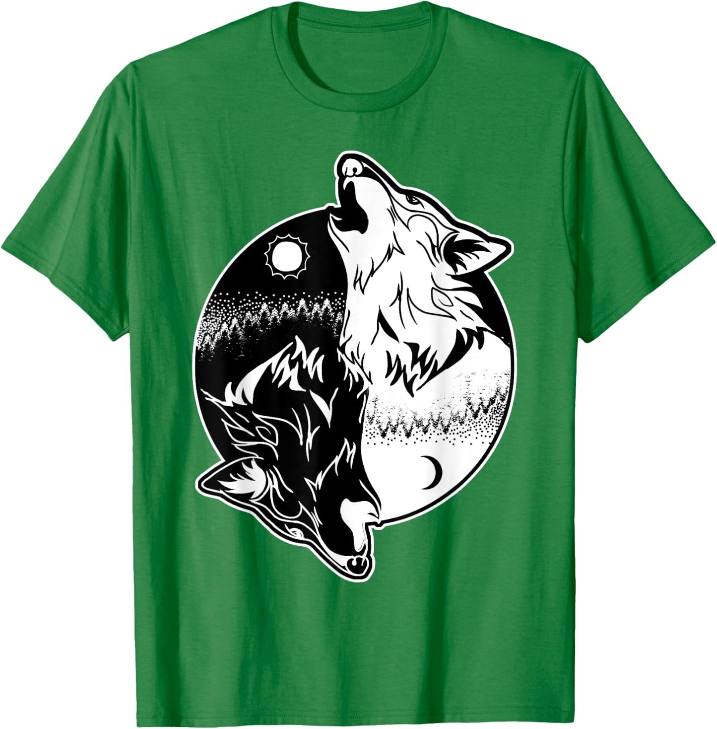 Wolf Yin Yang Shirt Yin Yang Shirt Skoll Wolf Shirt T-Shirt - T-Shirt | Irish Green