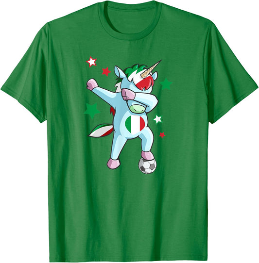 Dabbing Unicorn World Soccer Support Italy Shirt for Girls T-Shirt - T-Shirt | Irish Green