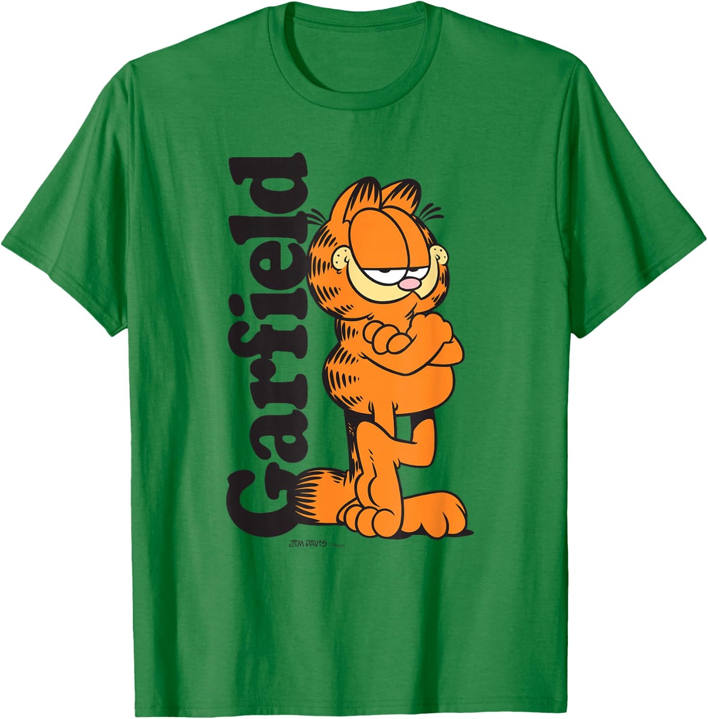 Garfield Leaning Against Logo Cartoon Cat T-Shirt - T-Shirt | Irish Green