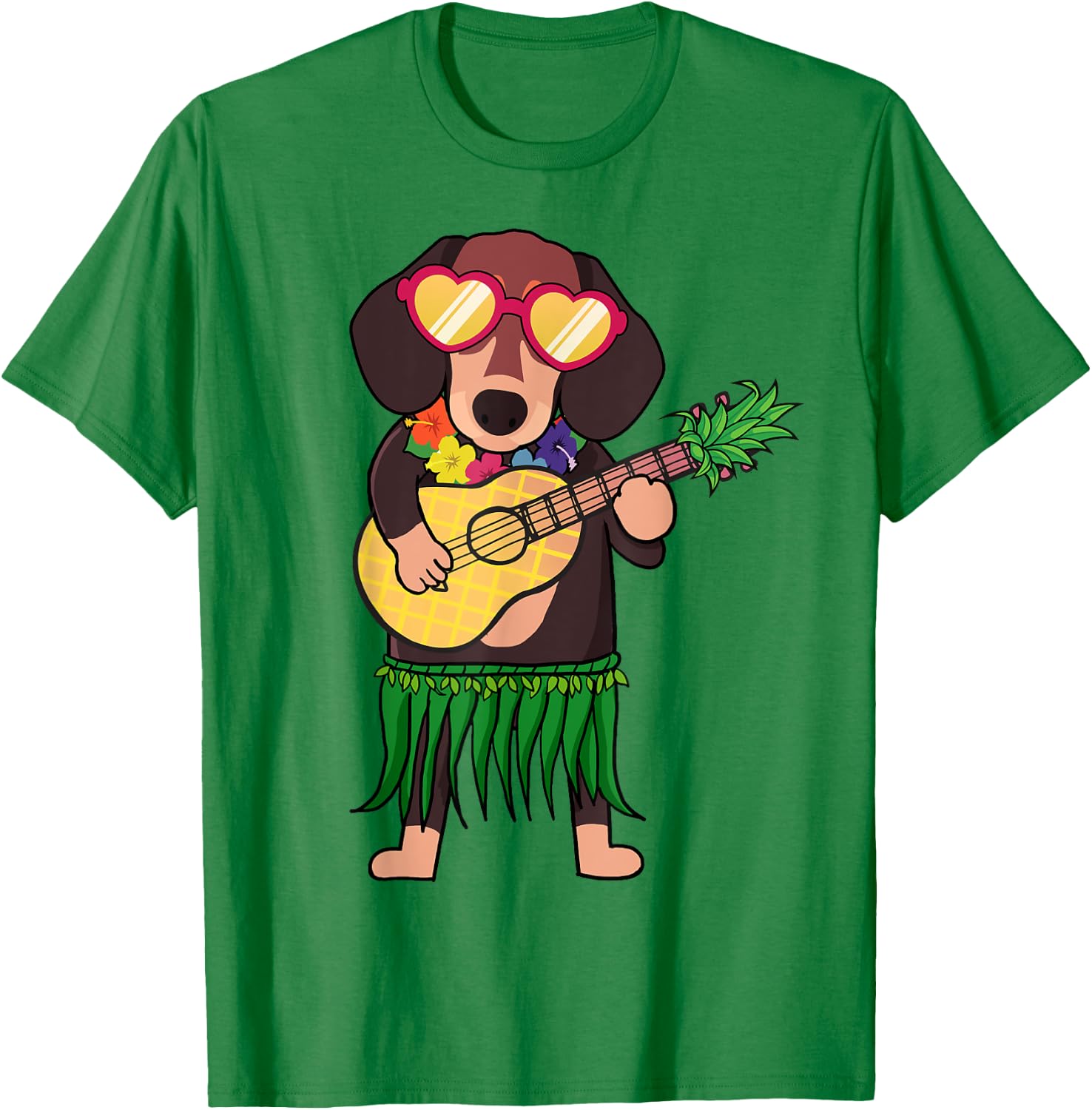 Dachshund Hawaiian Costume Playing Ukulele Summer Shirt Women Kids T-Shirt - T-Shirt | Irish Green