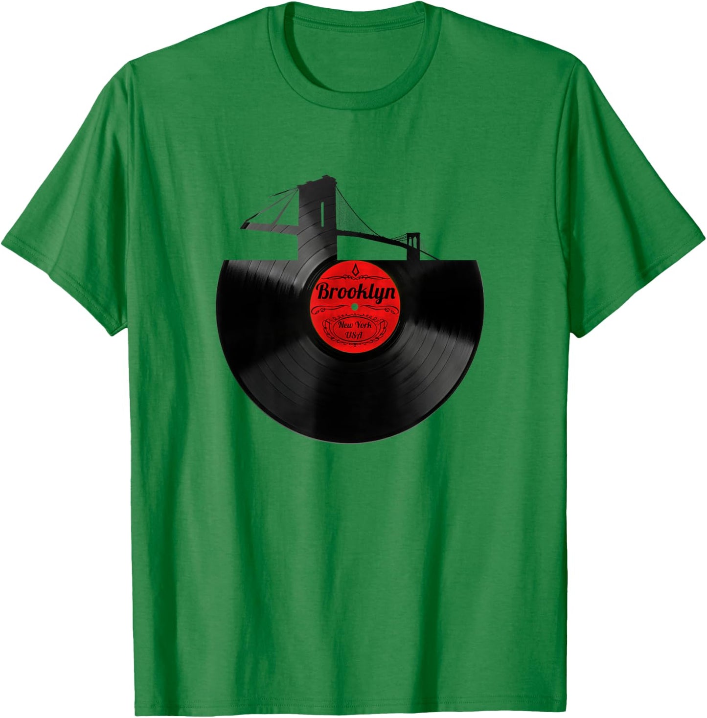 Brooklyn Bridge Shirt New York NYC Vinyl Record Shirt T-Shirt - T-Shirt | Irish Green