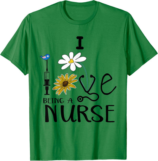 I Love Being A Nurse Daisy Gift For Nurses T-Shirt - T-Shirt | Irish Green