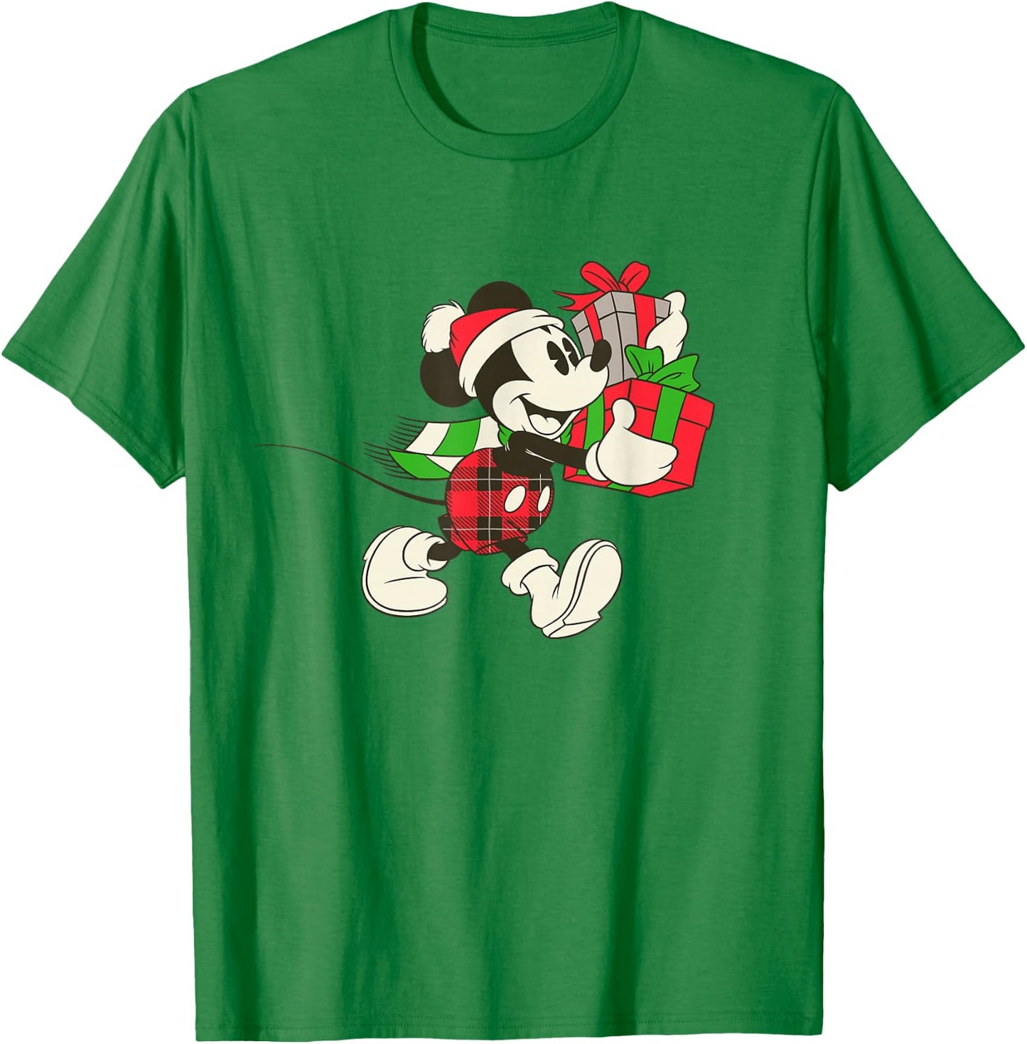 Disney Vintage Mickey Mouse Santa Hat Holiday Gifts T-Shirt - T-Shirt | Irish Green