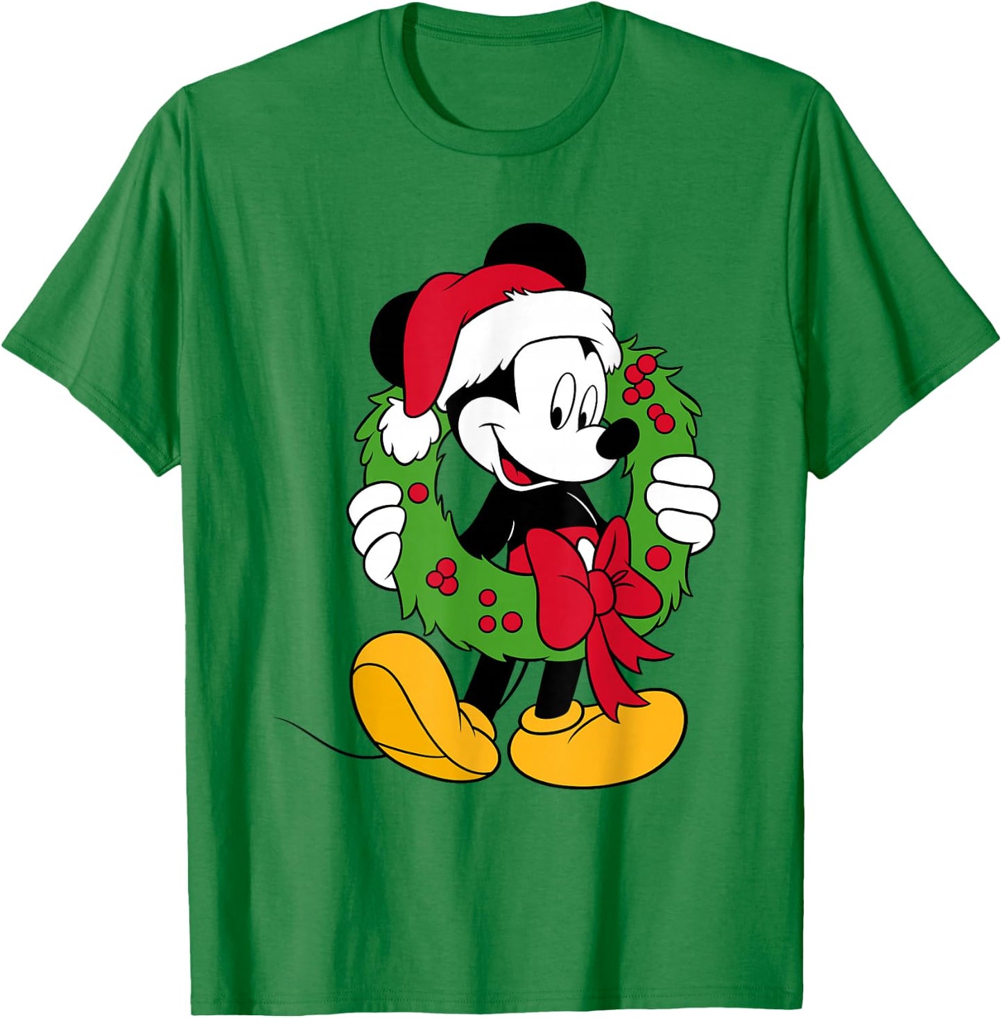 Disney - Mickey Mouse Santa Wreath Holiday T-Shirt - T-Shirt | Irish Green