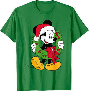 Disney - Mickey Mouse Santa Wreath Holiday T-Shirt - T-Shirt | Irish Green
