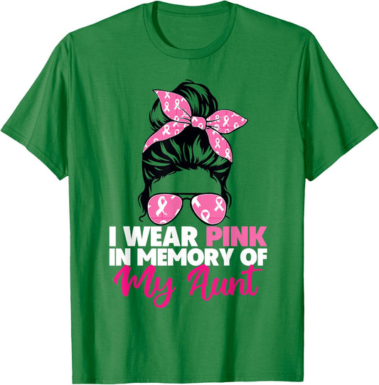 I Wear Pink In Memory Of My Aunt Breast Cancer Awareness T-Shirt - T-Shirt | Irish Green