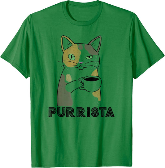 Coffee Cat | Purr-ista Barista | Funny Graphic T Shirt T-Shirt - T-Shirt | Irish Green