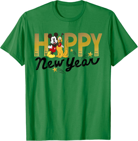 Disney Mickey Mouse and Pluto Happy New Year T-Shirt - T-Shirt | Irish Green