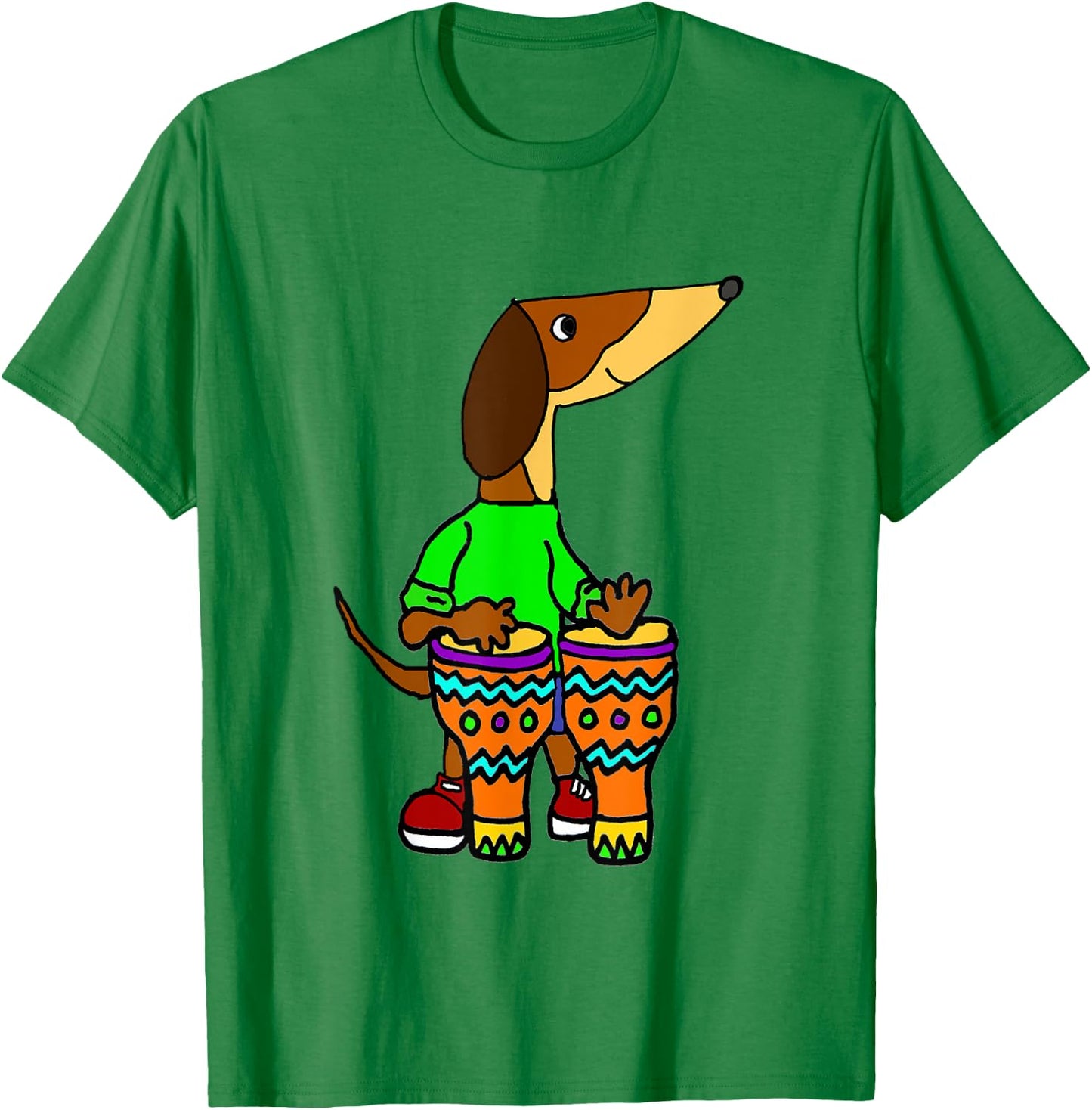 SmileteesMusic Cute Dachshund Playing Bongo Drums T-Shirt - T-Shirt | Irish Green