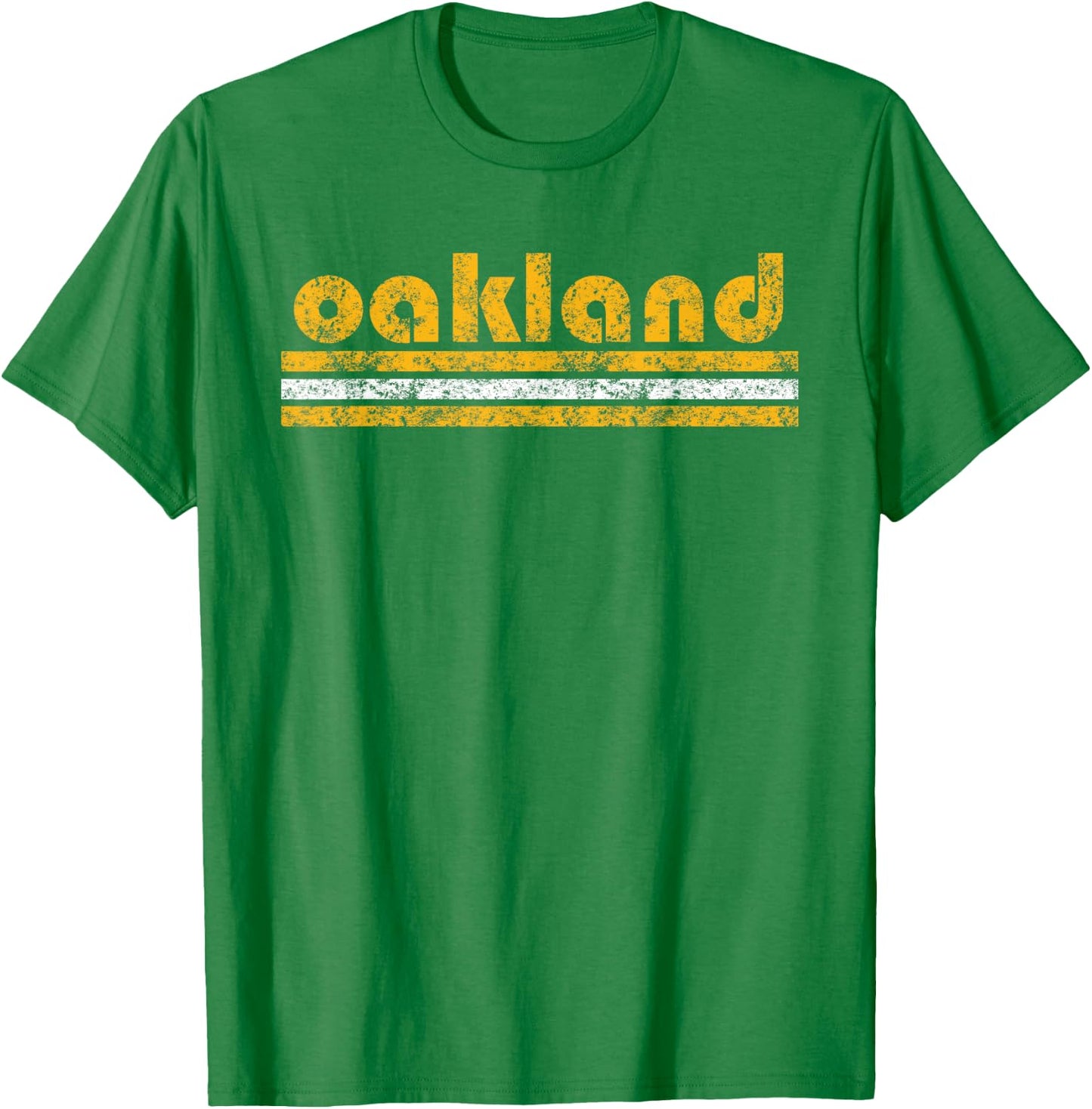 Oakland Retro Three Stripe Weathered Green T-Shirt - T-Shirt | Irish Green