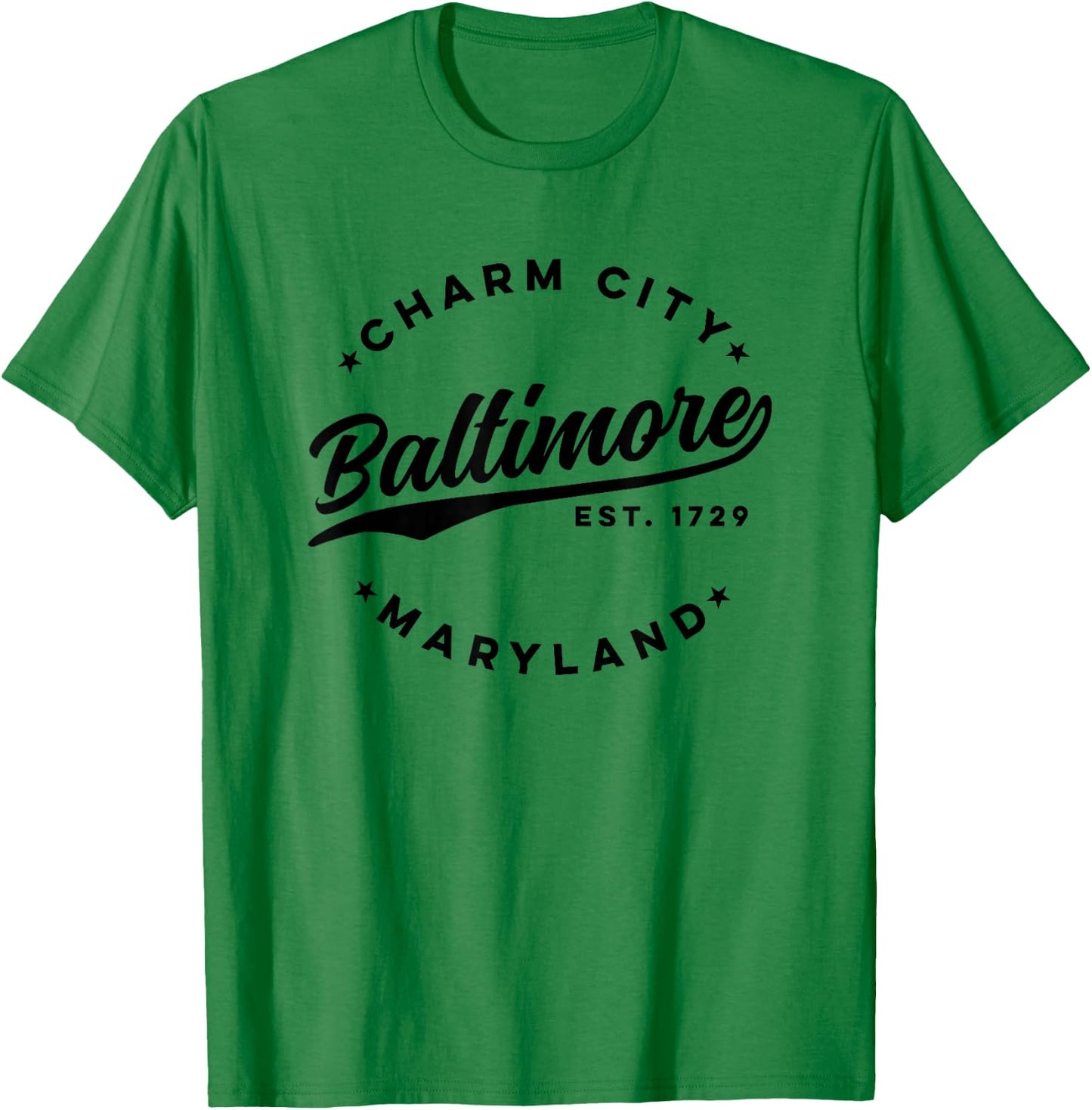 Vintage Baltimore Charm City Maryland Black Text T-Shirt - T-Shirt | Irish Green