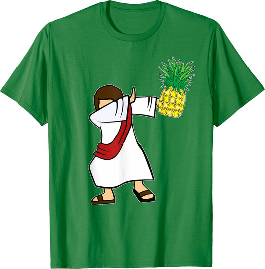 Dabbing Jesus Pineapple Aloha Beaches Hawaiian Dance T-Shirt - T-Shirt | Irish Green