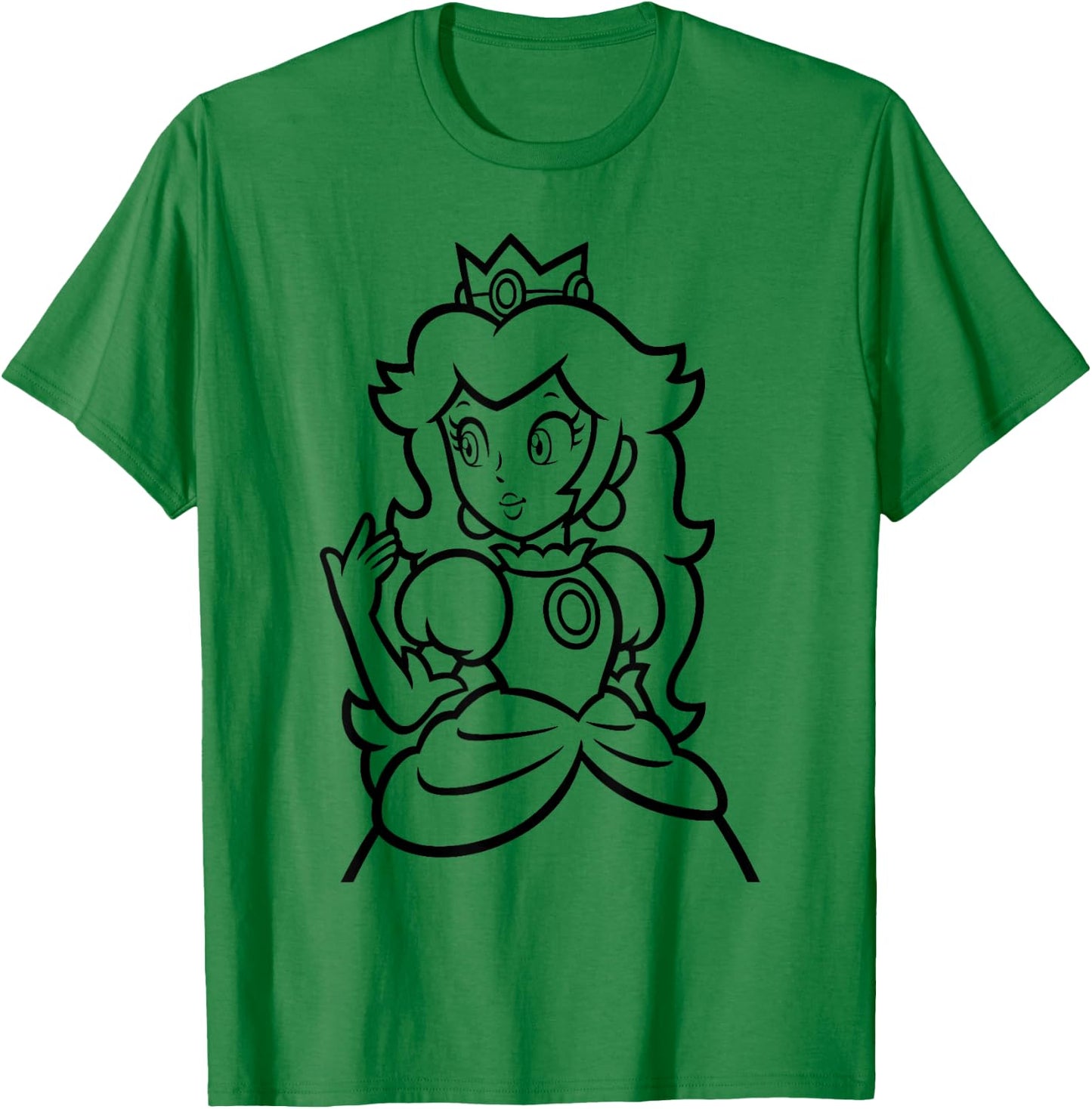 Super Mario Peach Simple Outline Portrait T-Shirt - T-Shirt | Irish Green
