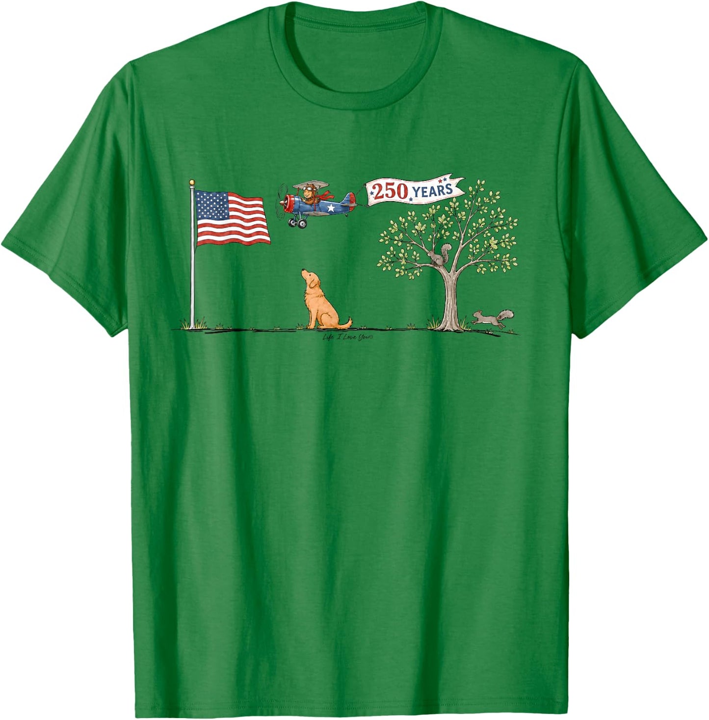 Patriotic American Flag Dog Lovers 250 Years 4th of July T-Shirt - T-Shirt | Irish Green