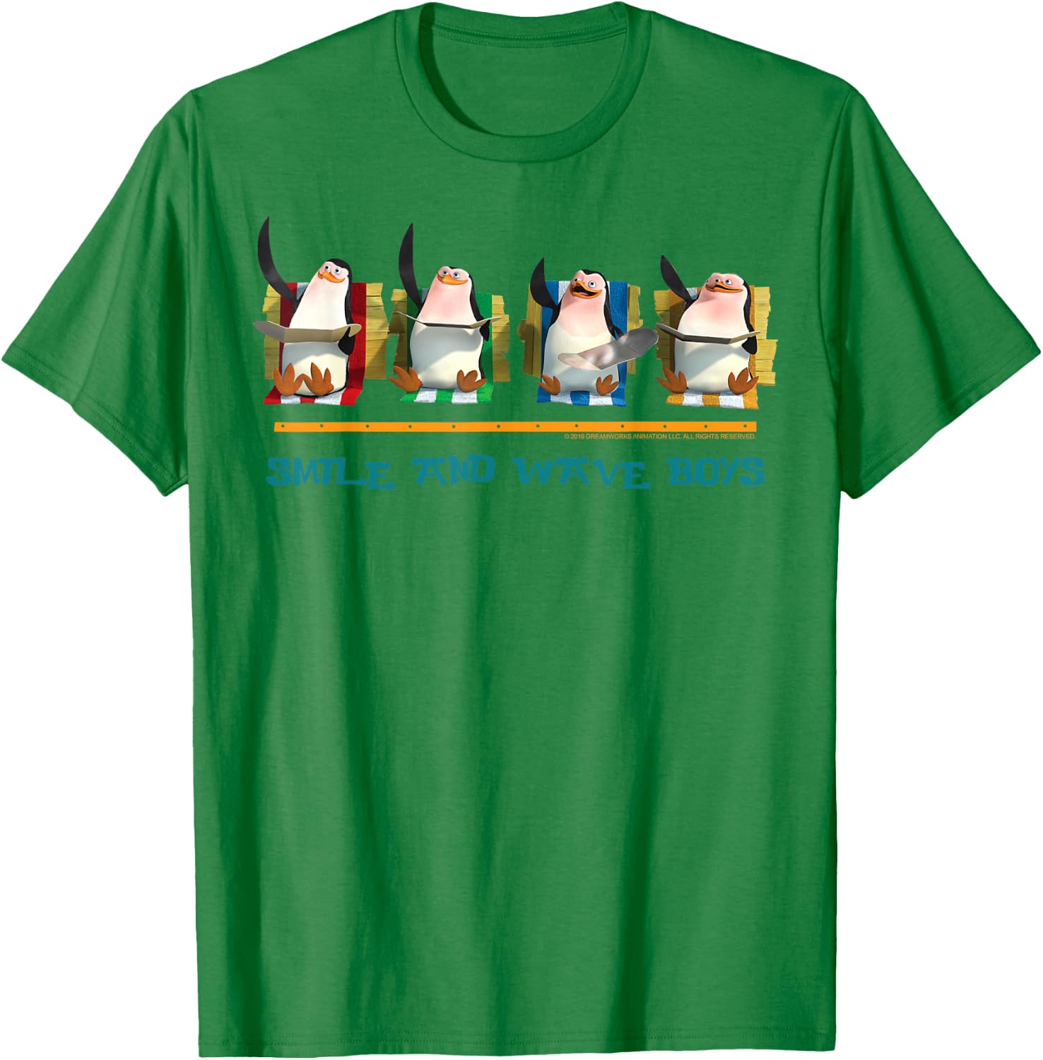 Madagascar Penguins Smile And Wave Text Poster T-Shirt - T-Shirt | Irish Green