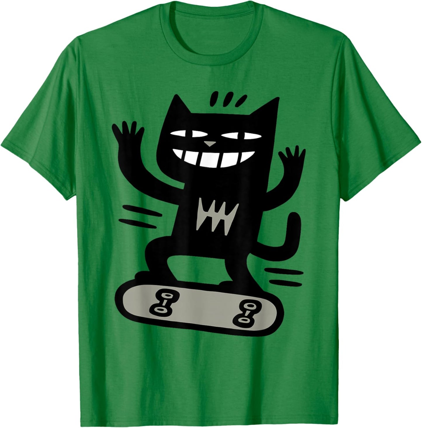 Skateboarding Cat Extreme Sports Cartoon T-Shirt - T-Shirt | Irish Green
