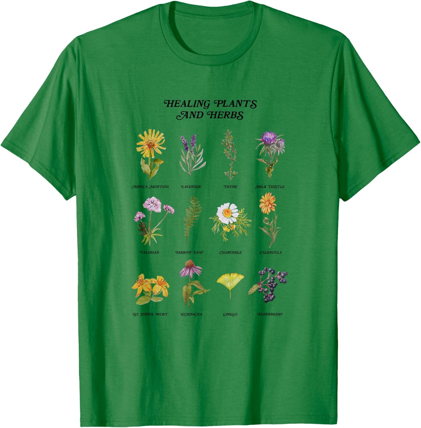 Healing Plants and Herbs Wild Flower Bohemian Garden T-Shirt - T-Shirt | Irish Green