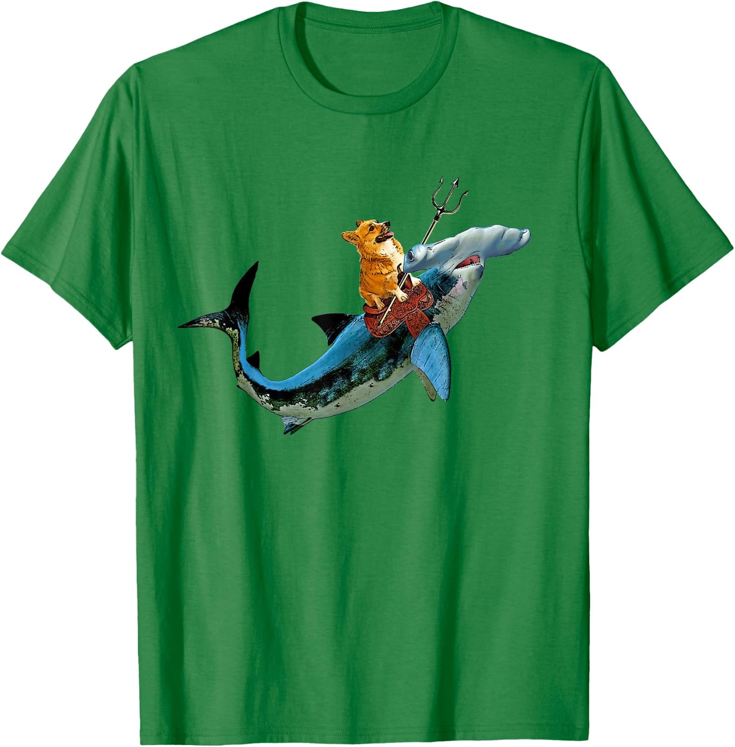 Aquadog the Corgi rides Hammerhead Shark shirt of radness Men Women Girls Kids T-Shirt - T-Shirt | Irish Green