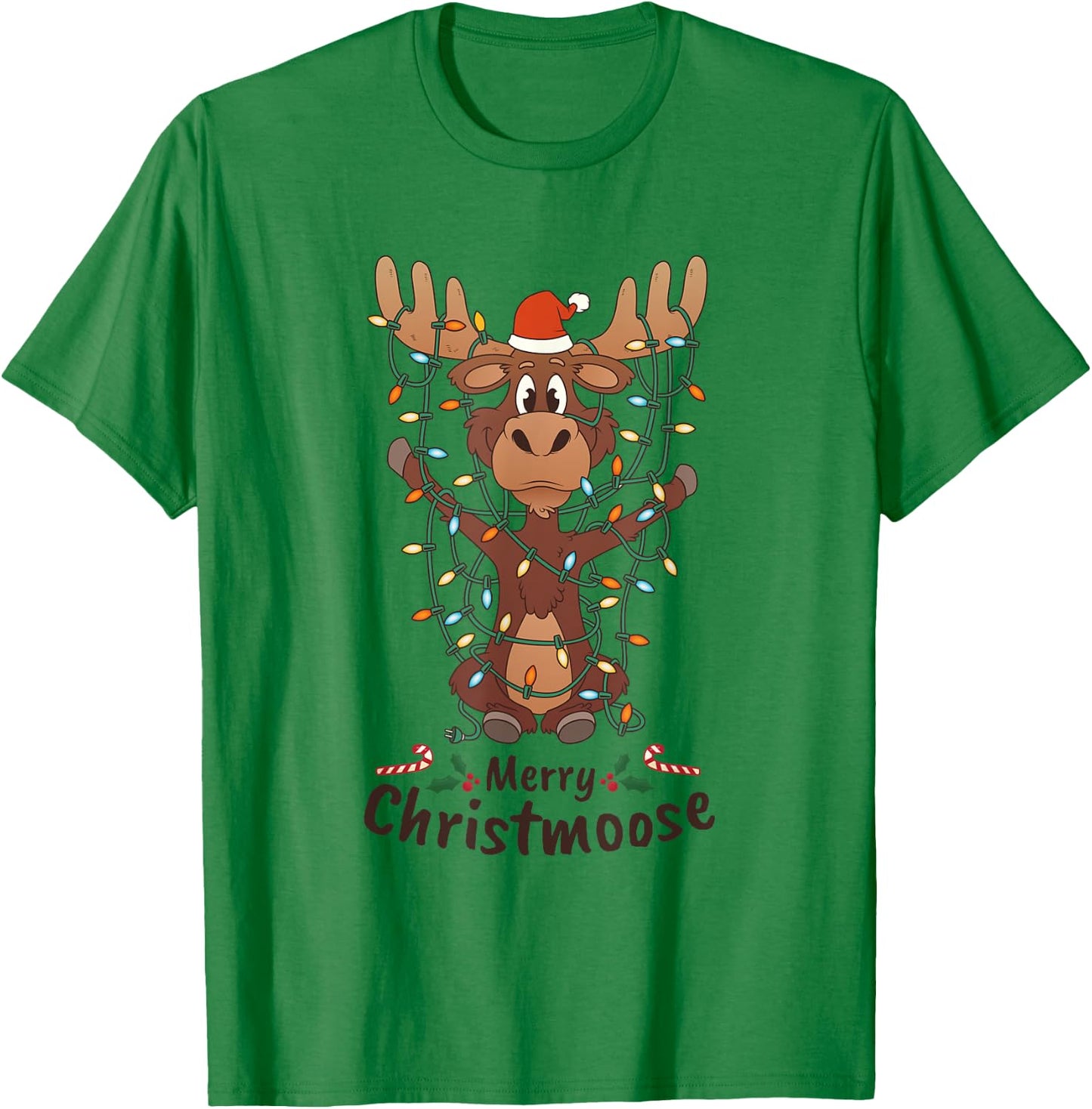 Merry Christmoose Christmas Moose Xmas Tree Lights Gift T-Shirt - T-Shirt | Irish Green